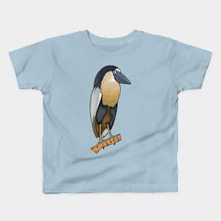 Boat-billed heron bird cartoon illustration Kids T-Shirt